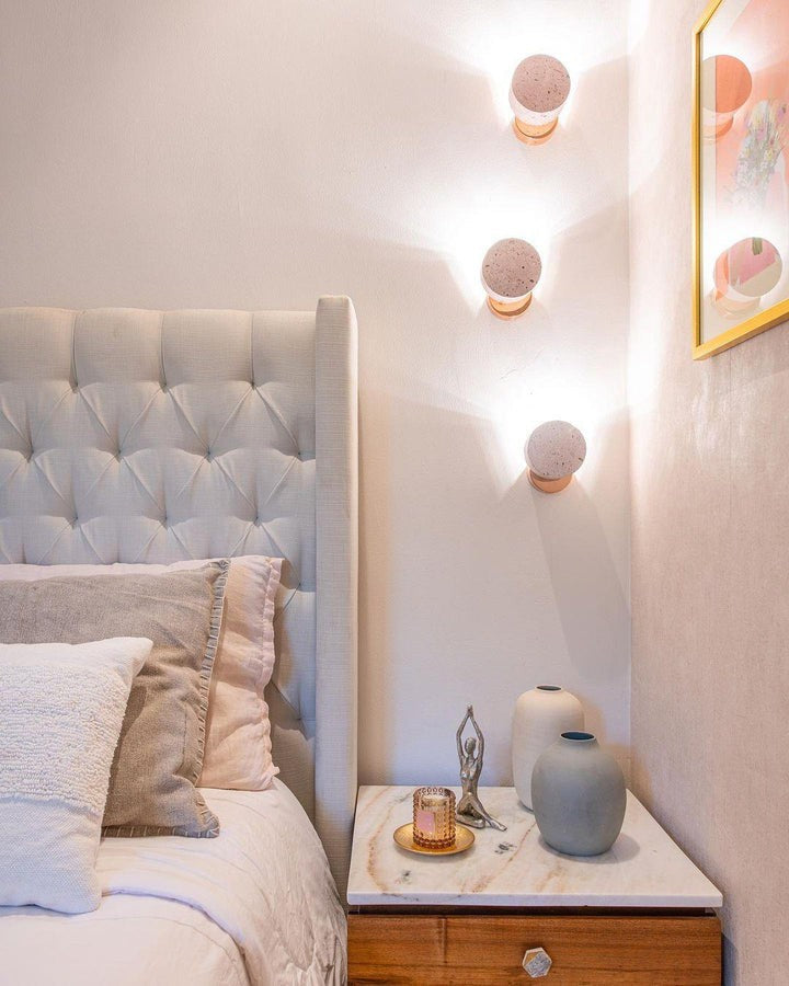 Spherical Volcanic Rock Pendant Light with Opal Glass Diffuser