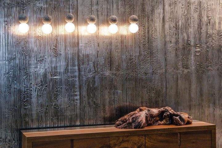 Spherical Volcanic Rock Pendant Light with Opal Glass Diffuser