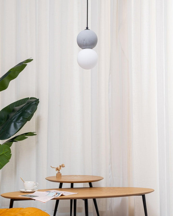 Spherical Volcanic Rock Pendant Light with Opal Glass Diffuser