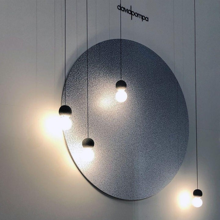 Spherical Volcanic Rock Pendant Light with Opal Glass Diffuser