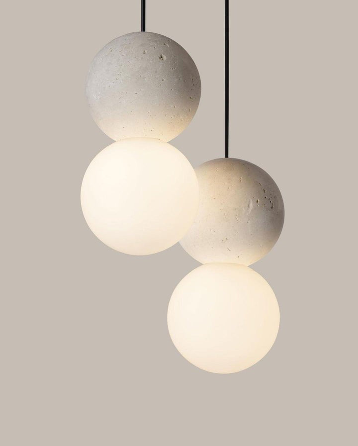 Spherical Volcanic Rock Pendant Light with Opal Glass Diffuser