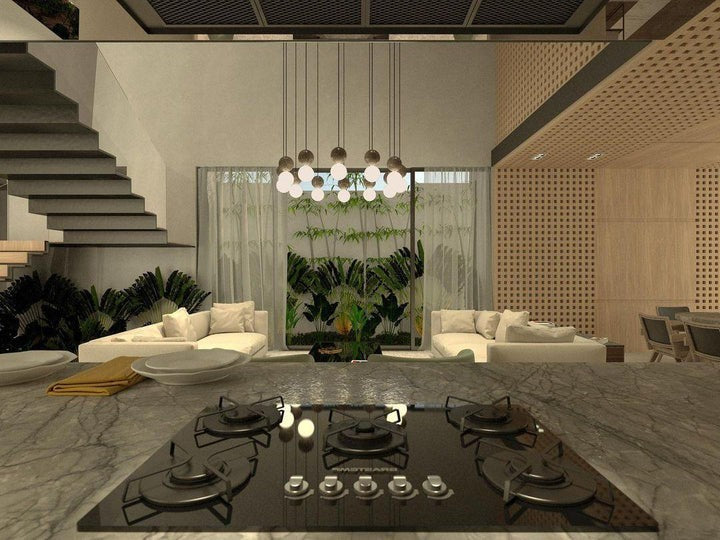 Spherical Volcanic Rock Pendant Light with Opal Glass Diffuser