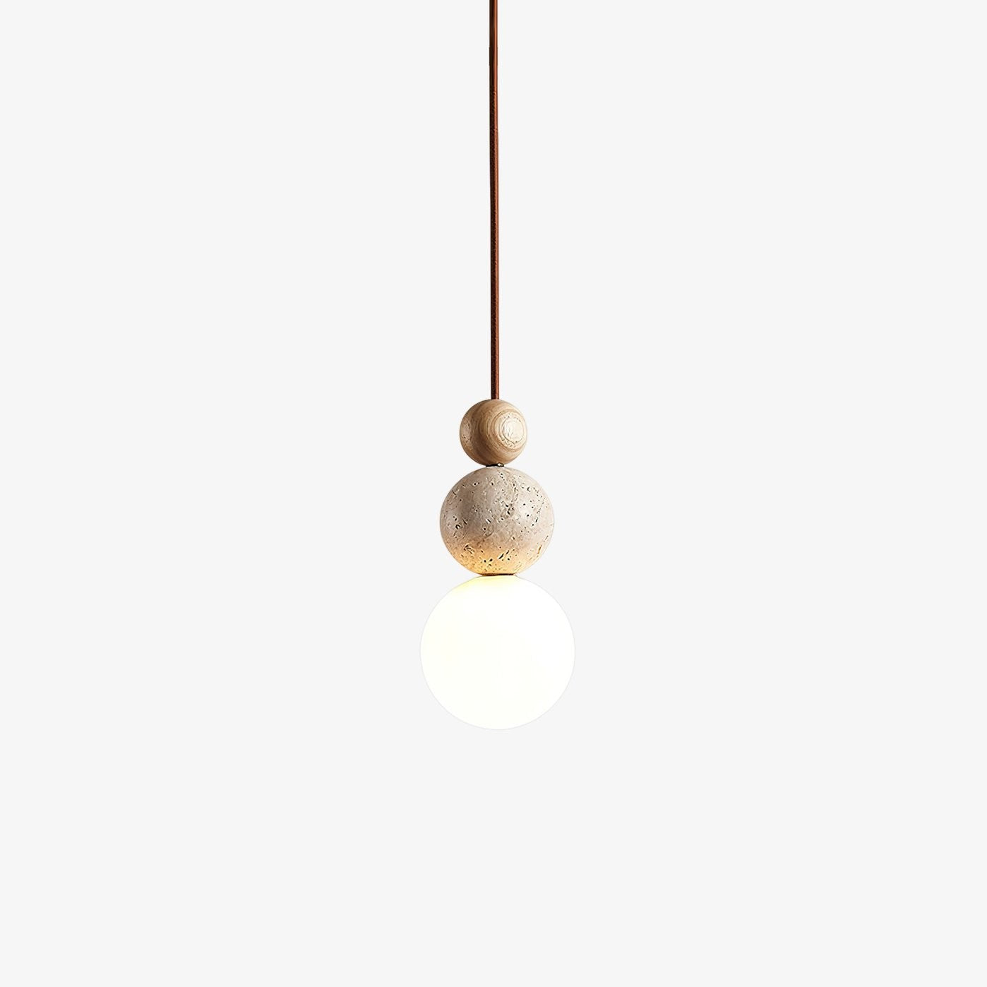 Stacked Globe Duo Pendant Light in Yellow Travertine & Wood