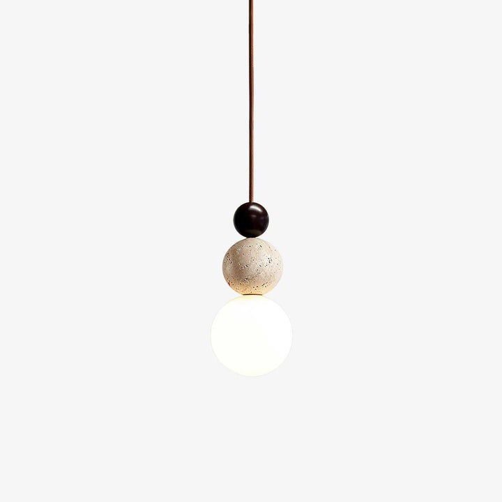 Stacked Globe Duo Pendant Light in Yellow Travertine & Wood