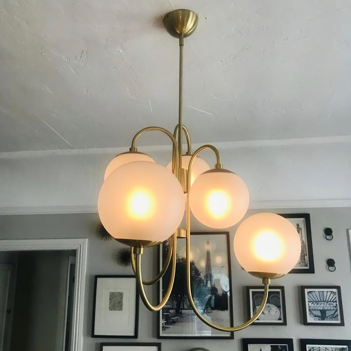 Swan-Neck Metal & Glass Globe Chandelier