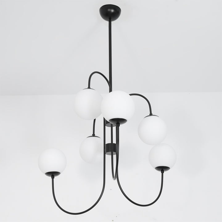 Swan-Neck Metal & Glass Globe Chandelier