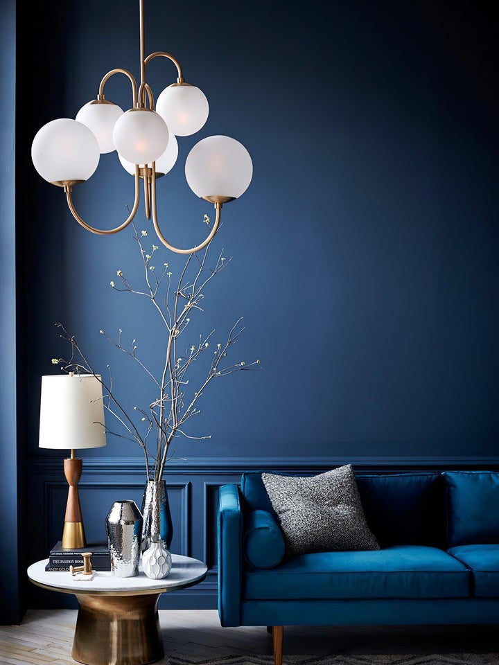 Swan-Neck Metal & Glass Globe Chandelier