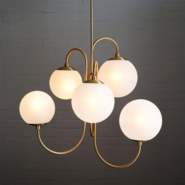Swan-Neck Metal & Glass Globe Chandelier