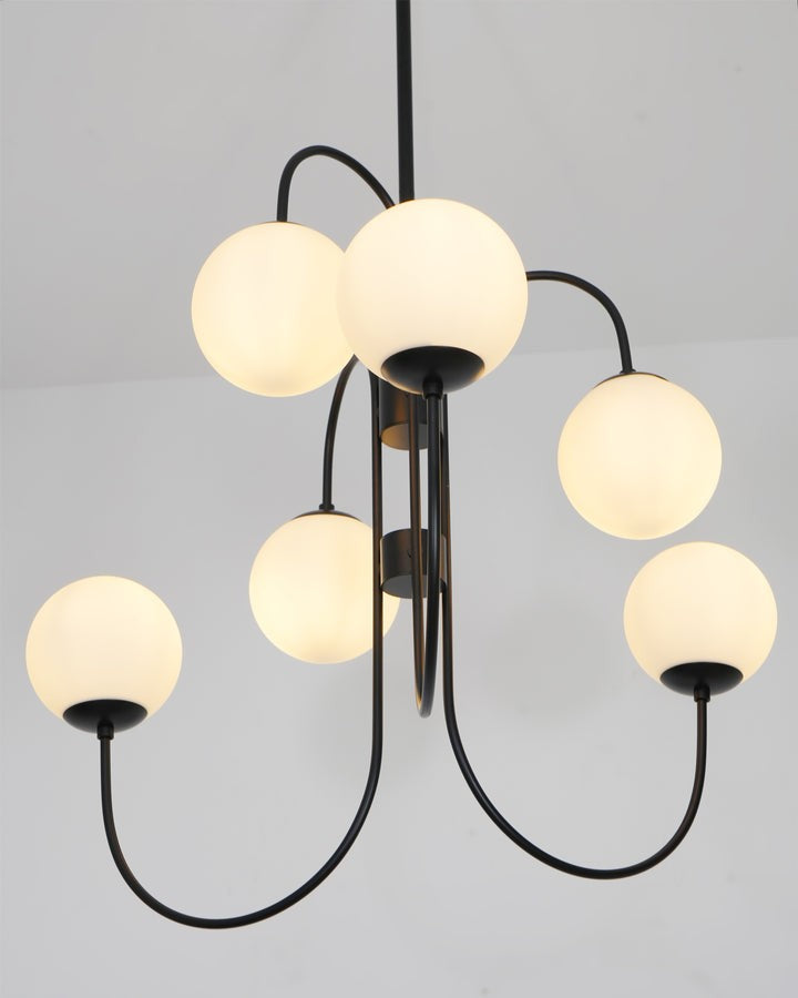 Swan-Neck Metal & Glass Globe Chandelier
