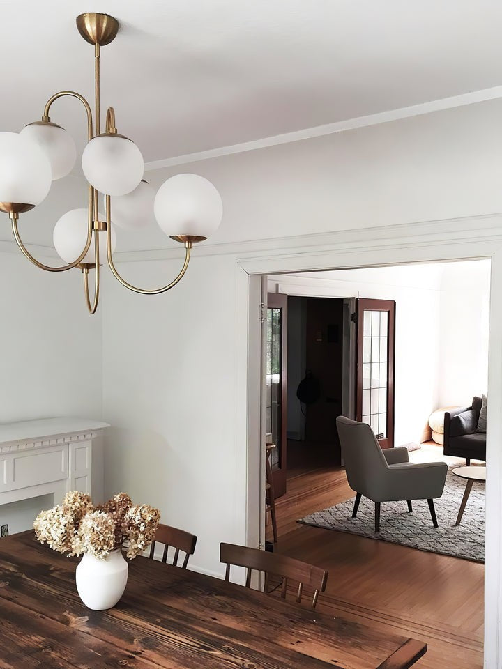 Swan-Neck Metal & Glass Globe Chandelier
