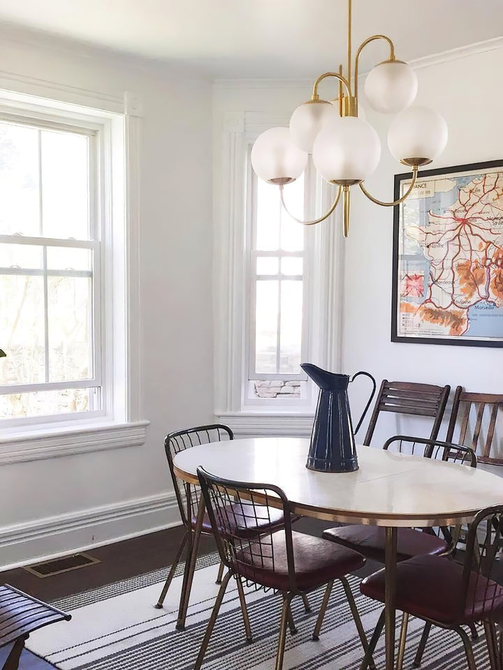 Swan-Neck Metal & Glass Globe Chandelier