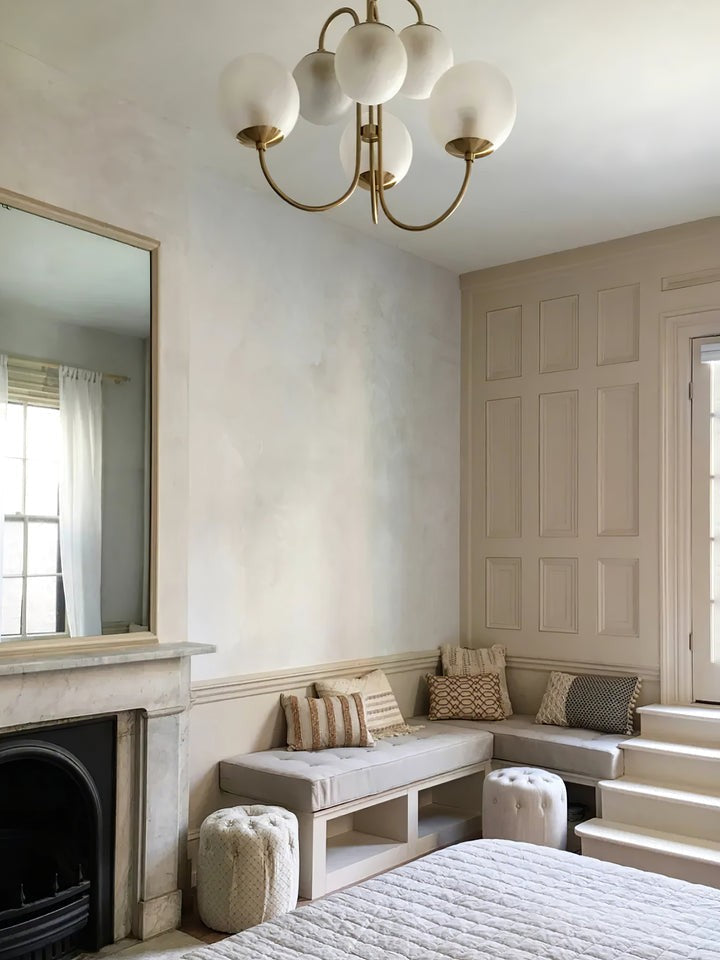 Swan-Neck Metal & Glass Globe Chandelier