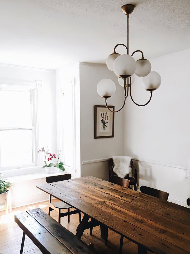 Swan-Neck Metal & Glass Globe Chandelier