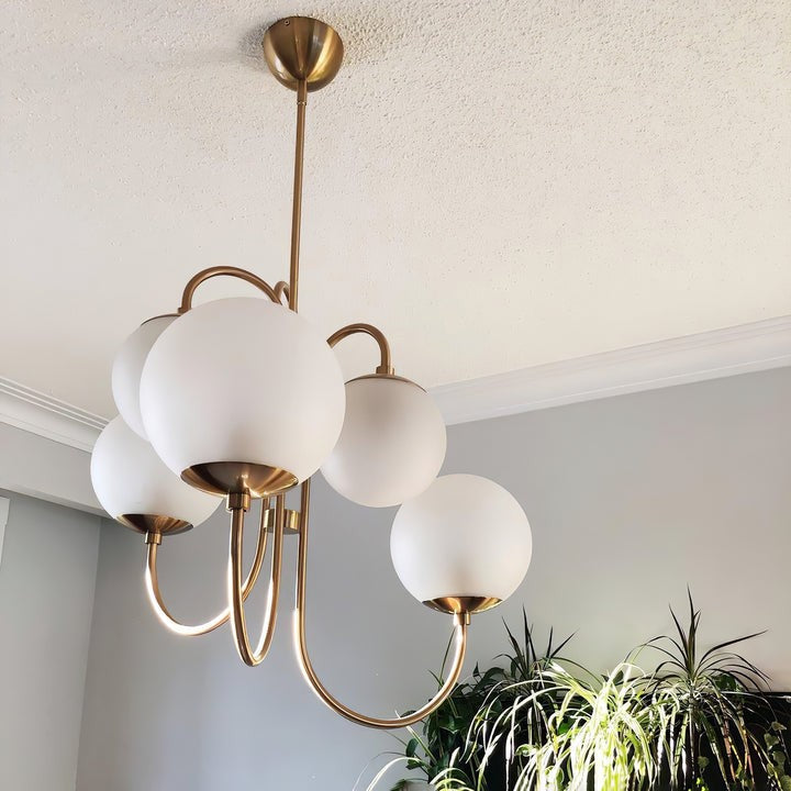 Swan-Neck Metal & Glass Globe Chandelier