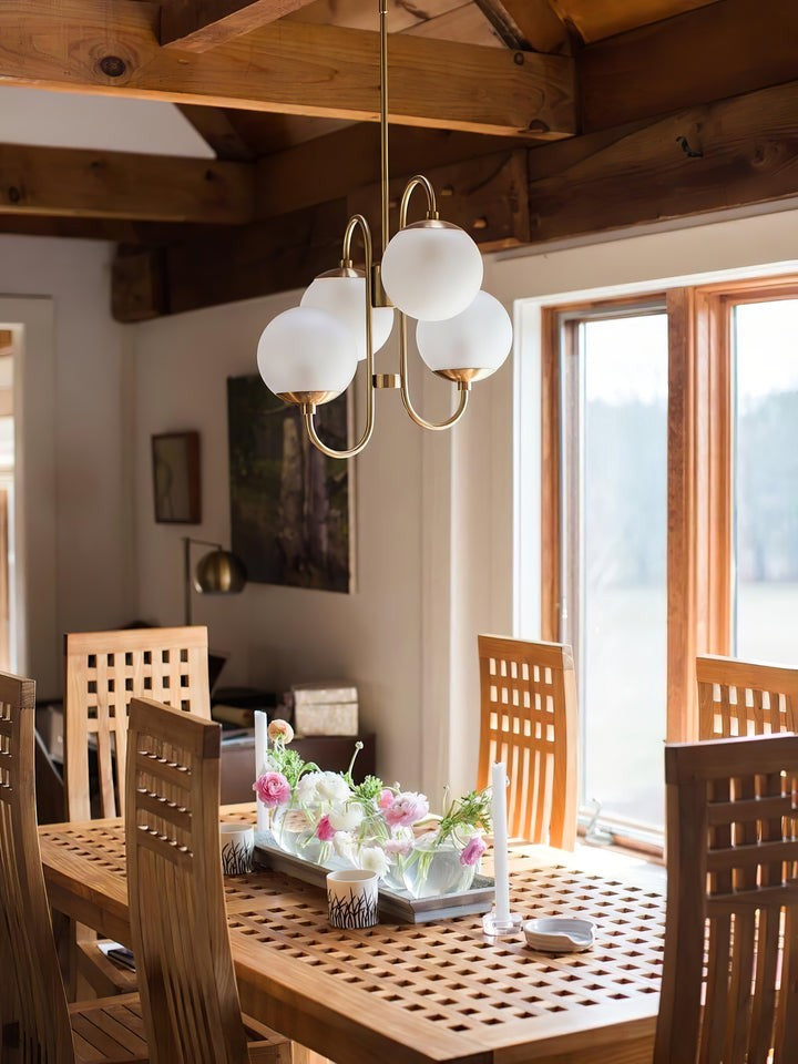 Swan-Neck Metal & Glass Globe Chandelier