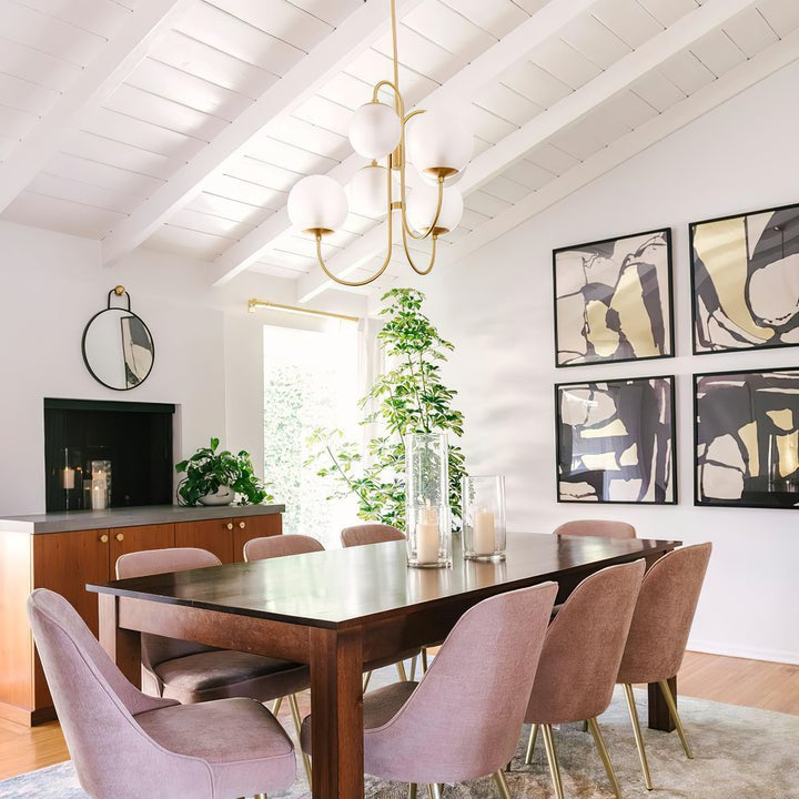 Swan-Neck Metal & Glass Globe Chandelier