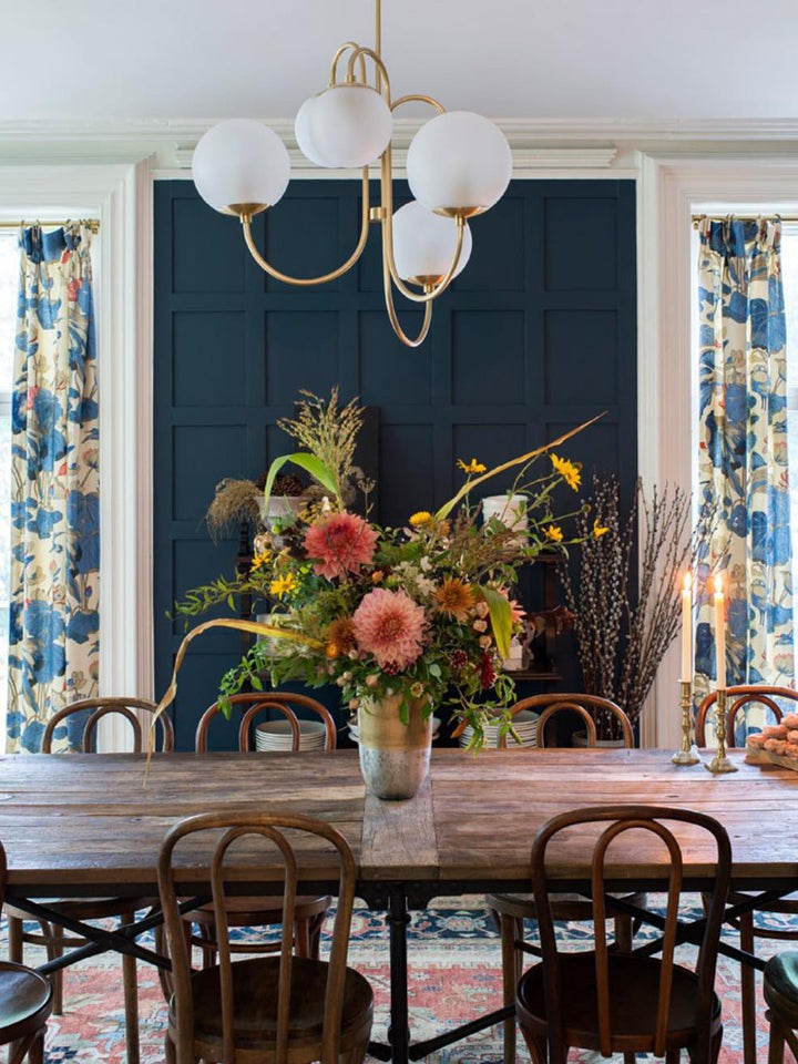 Swan-Neck Metal & Glass Globe Chandelier