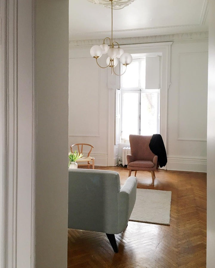 Swan-Neck Metal & Glass Globe Chandelier