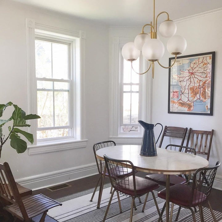 Swan-Neck Metal & Glass Globe Chandelier