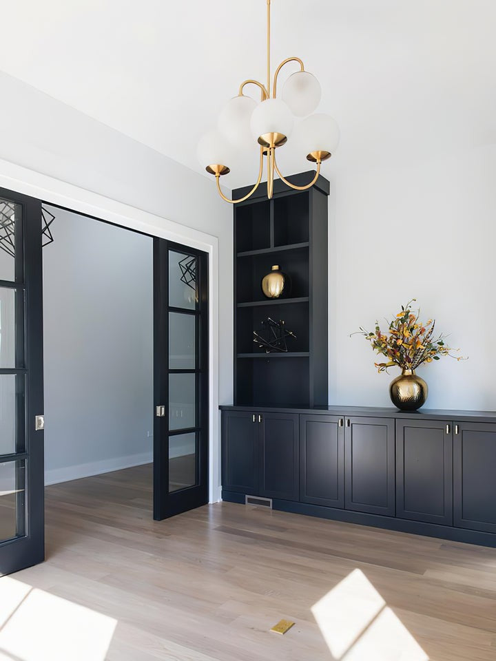 Swan-Neck Metal & Glass Globe Chandelier