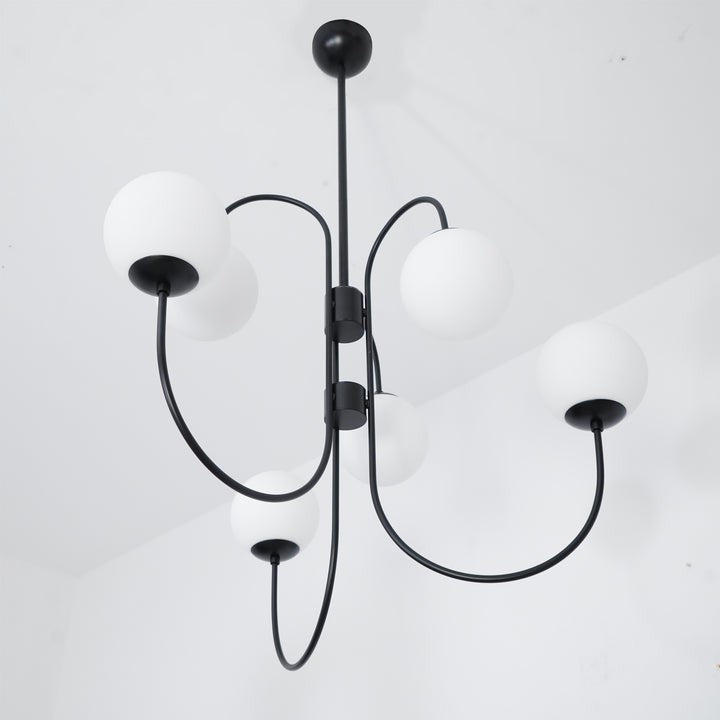Swan-Neck Metal & Glass Globe Chandelier