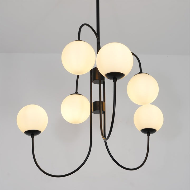 Swan-Neck Metal & Glass Globe Chandelier
