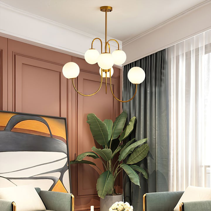 Swan-Neck Metal & Glass Globe Chandelier