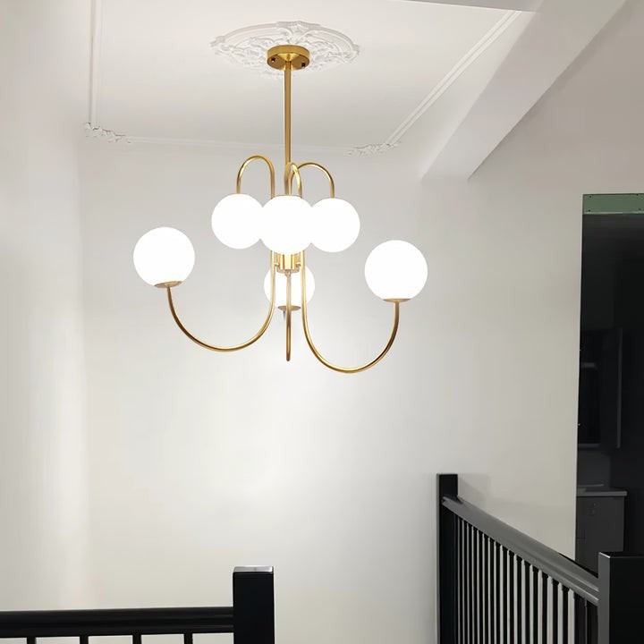 Swan-Neck Metal & Glass Globe Chandelier
