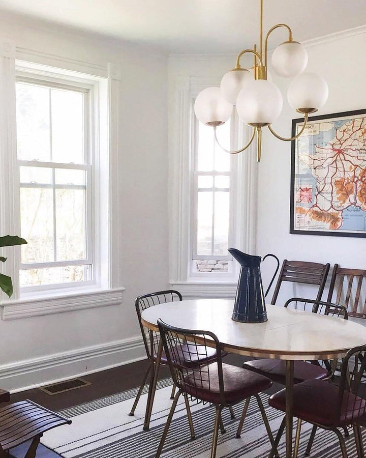 Swan-Neck Metal & Glass Globe Chandelier