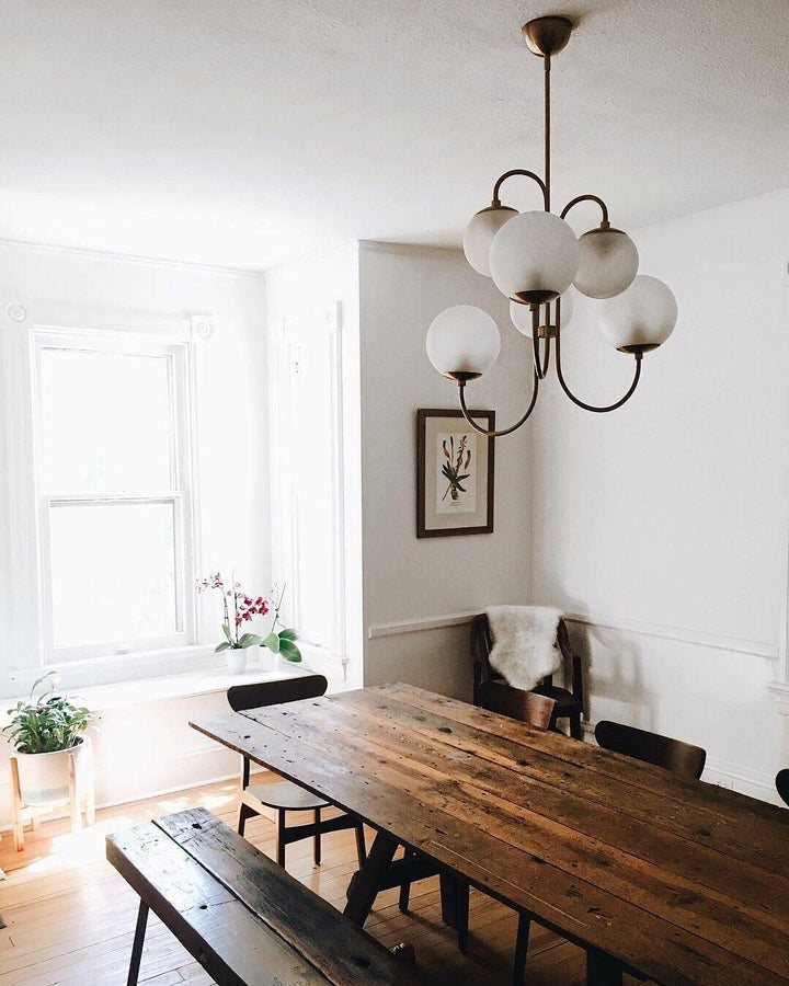 Swan-Neck Metal & Glass Globe Chandelier