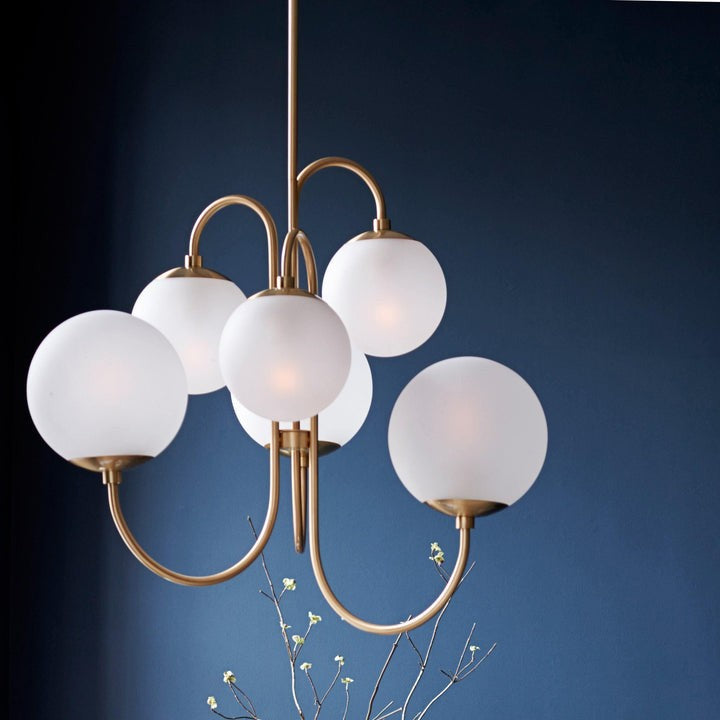 Swan-Neck Metal & Glass Globe Chandelier