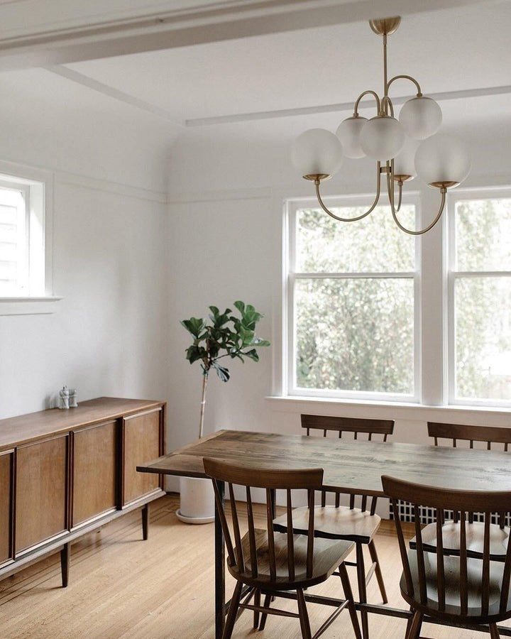 Swan-Neck Metal & Glass Globe Chandelier