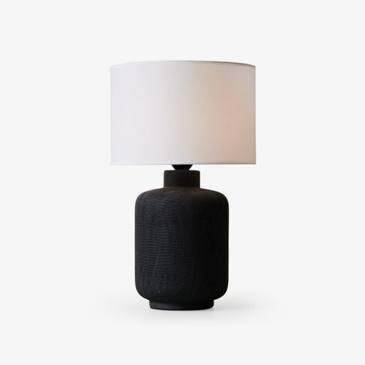 Textured Matte Black Ceramic Table Lamp with White Drum Shade