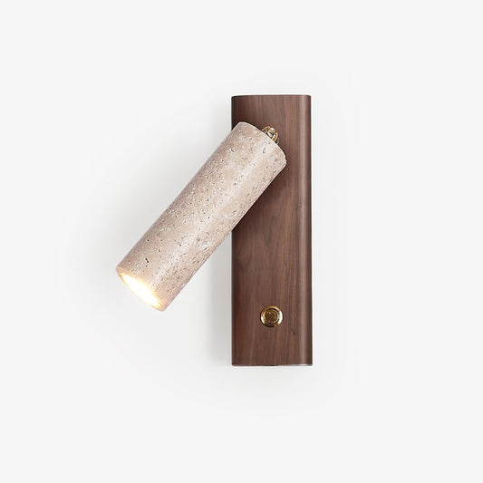 Travertine & Walnut Wood LED Wall Torch Sconce