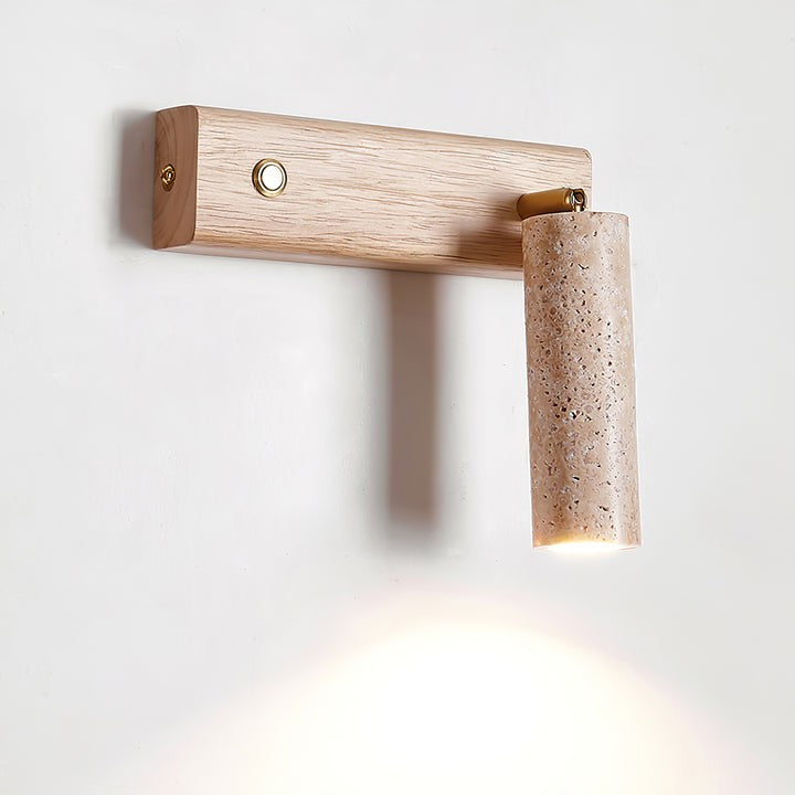 Travertine & Walnut Wood LED Wall Torch Sconce