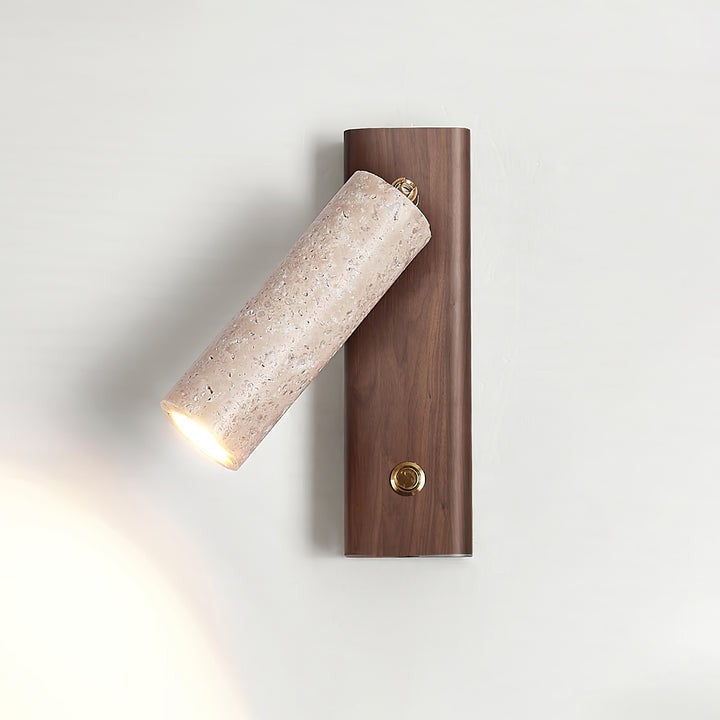 Travertine & Walnut Wood LED Wall Torch Sconce