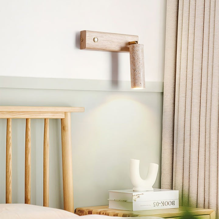 Travertine & Walnut Wood LED Wall Torch Sconce