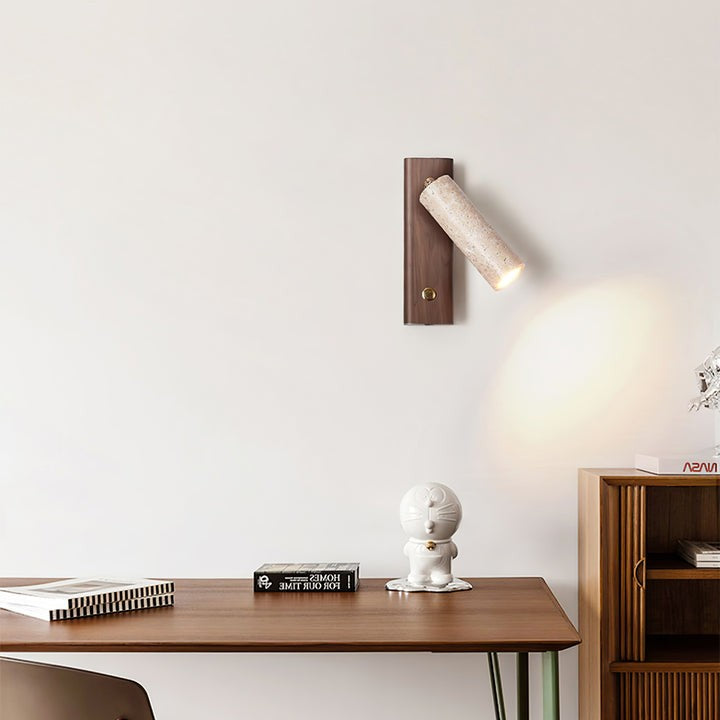 Travertine & Walnut Wood LED Wall Torch Sconce