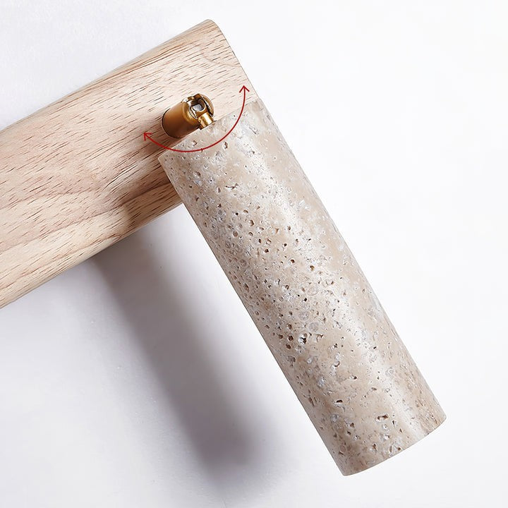 Travertine & Walnut Wood LED Wall Torch Sconce