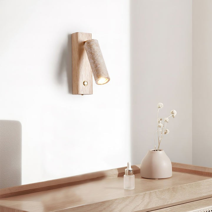 Travertine & Walnut Wood LED Wall Torch Sconce