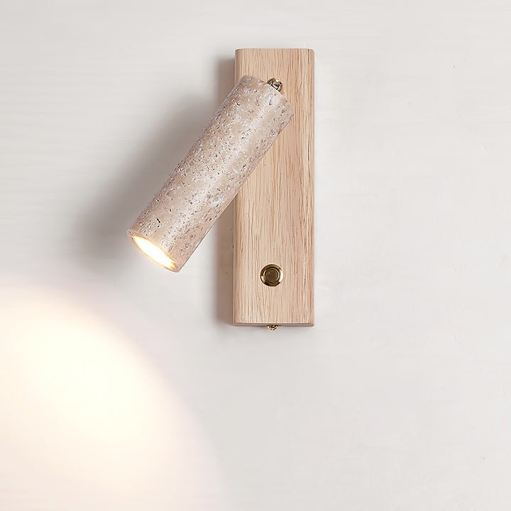Travertine & Walnut Wood LED Wall Torch Sconce