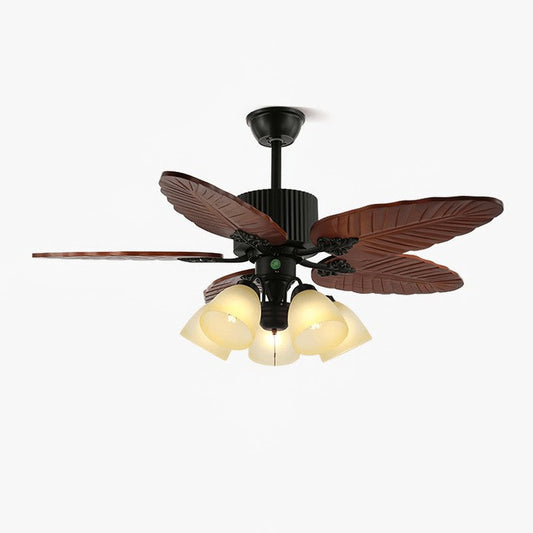 Tropical Banana Leaf Wood Ceiling Fan with LED Light