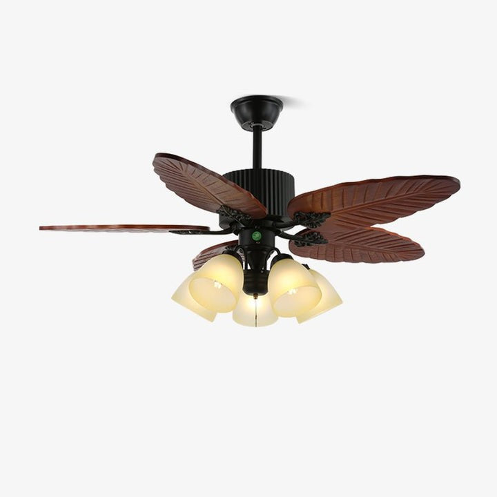 Tropical Banana Leaf Wood Ceiling Fan with LED Light