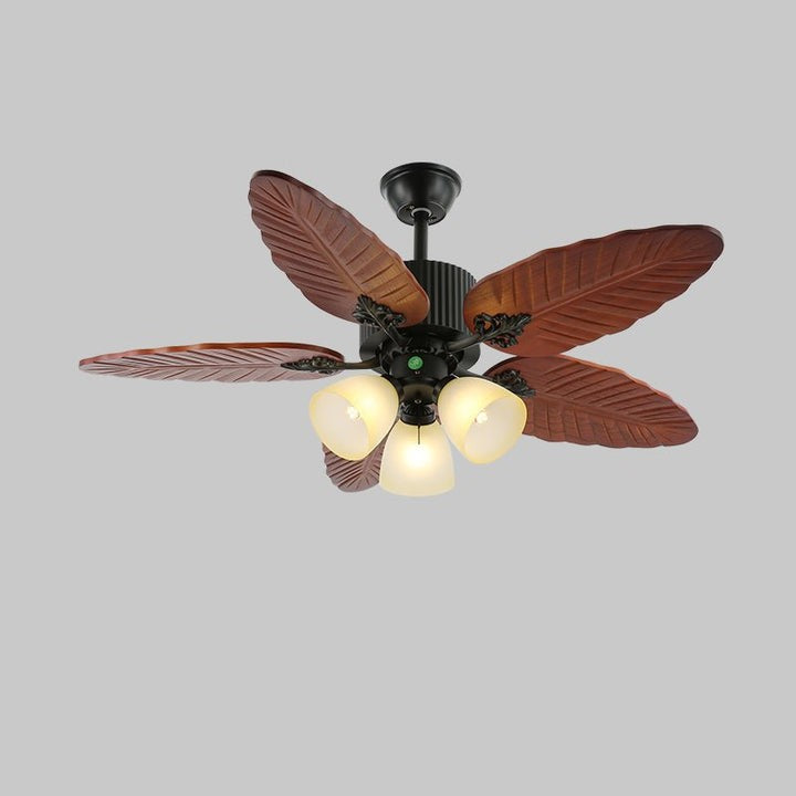 Tropical Banana Leaf Wood Ceiling Fan with LED Light