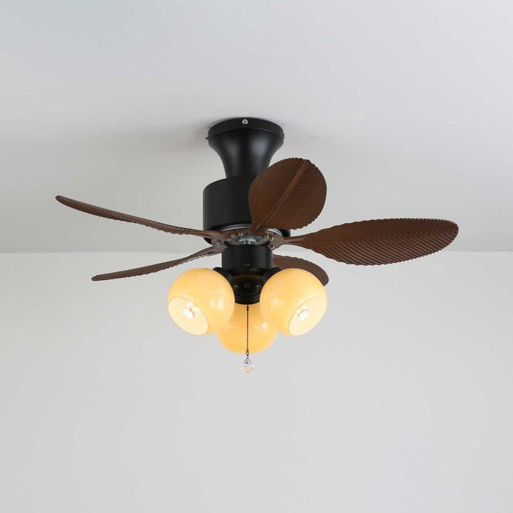 Tropical Palm Leaf Ceiling Fan Light with Frosted Globes