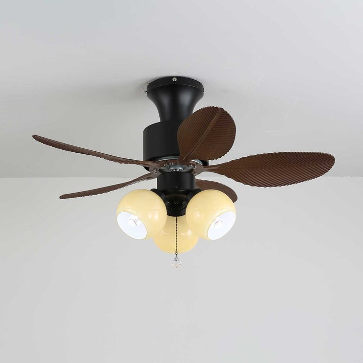 Tropical Palm Leaf Ceiling Fan Light with Frosted Globes