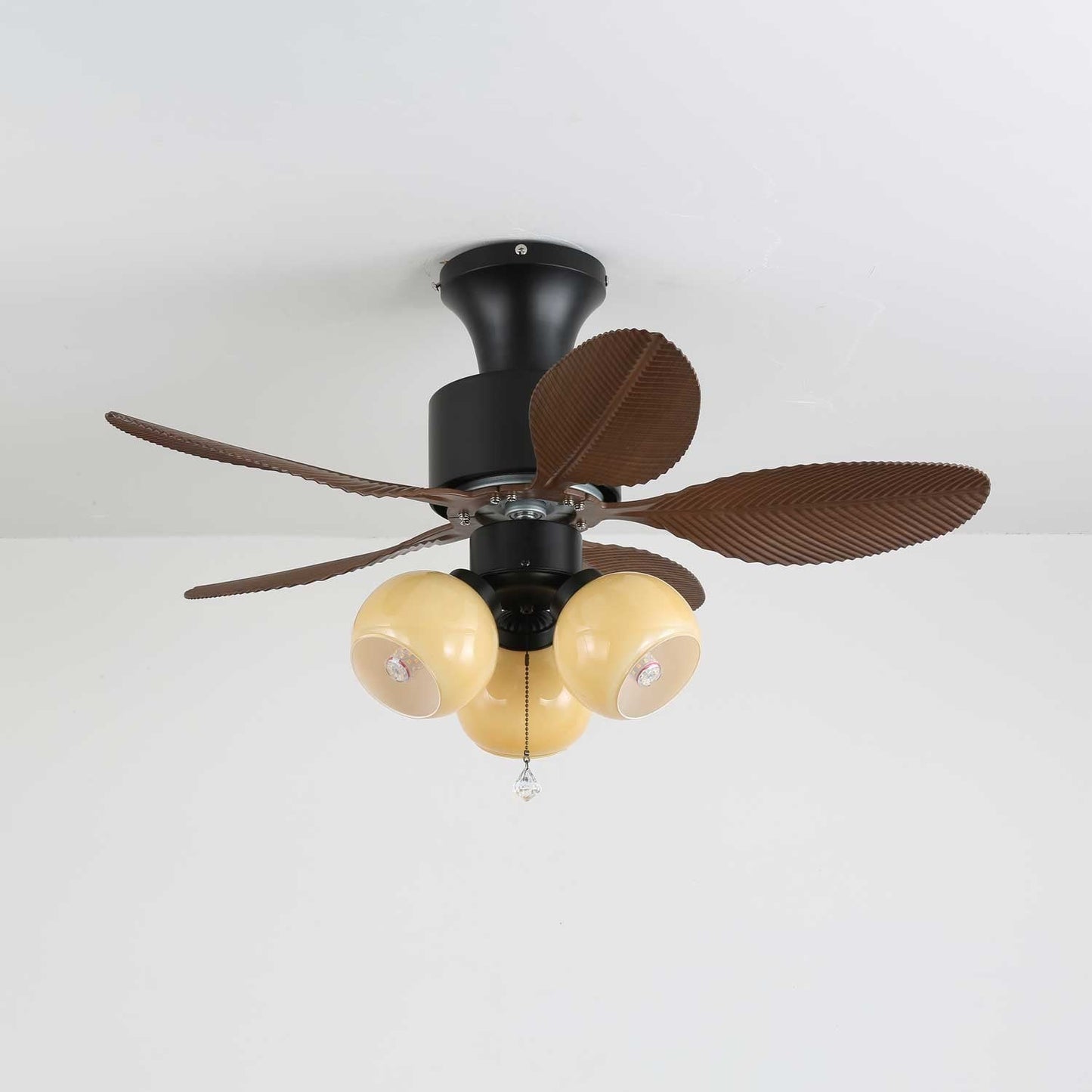 Tropical Palm Leaf Ceiling Fan Light with Frosted Globes