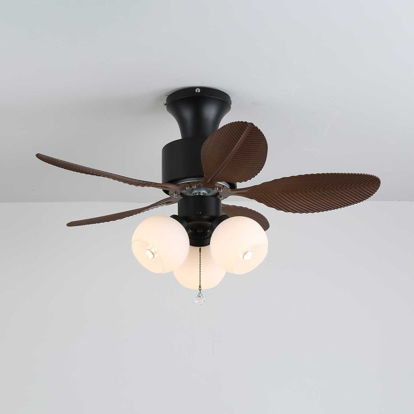 Tropical Palm Leaf Ceiling Fan Light with Frosted Globes