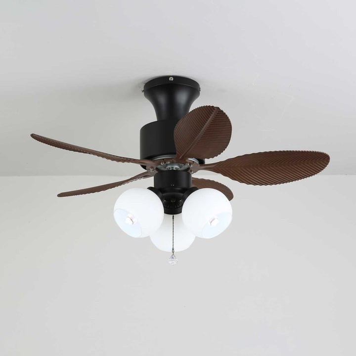 Tropical Palm Leaf Ceiling Fan Light with Frosted Globes