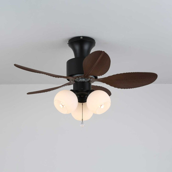 Tropical Palm Leaf Ceiling Fan Light with Frosted Globes